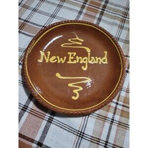 Vtg Kenneth Henderson Of Maine Redware Art Pottery Plate "New England"  9.5"